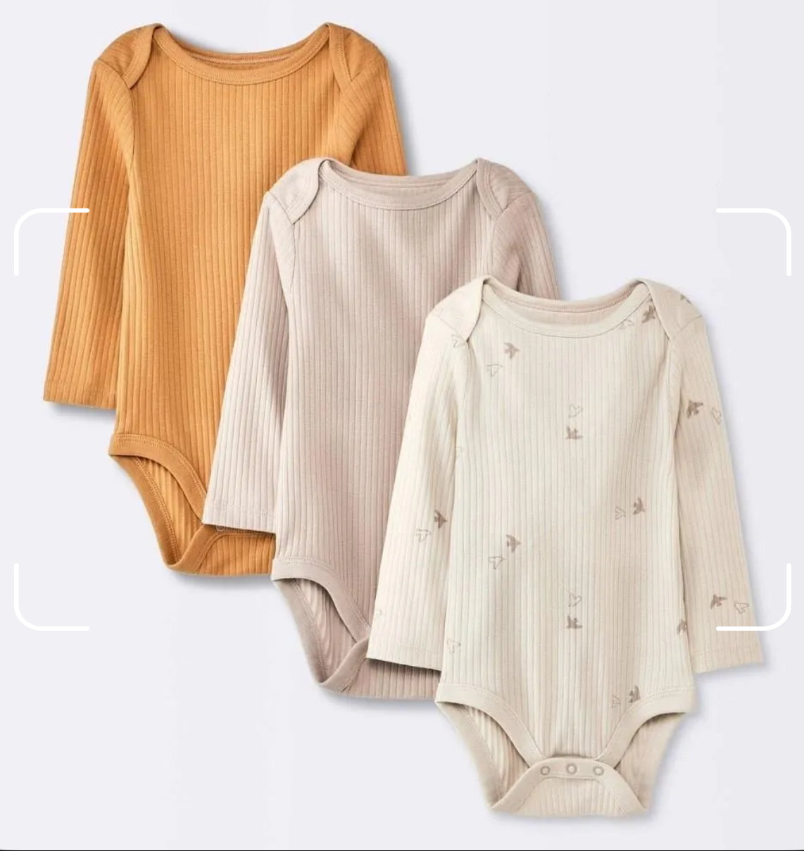 Baby 3pk Birds Long Sleeve Wide Ribbed Bodysuit - Cloud Island™ Bronze 0-3M