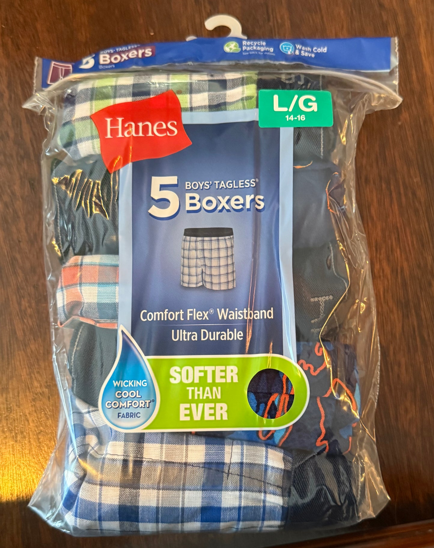 Hanes Boys Comfort Flex Woven Boxer 5-Pack Assorted L