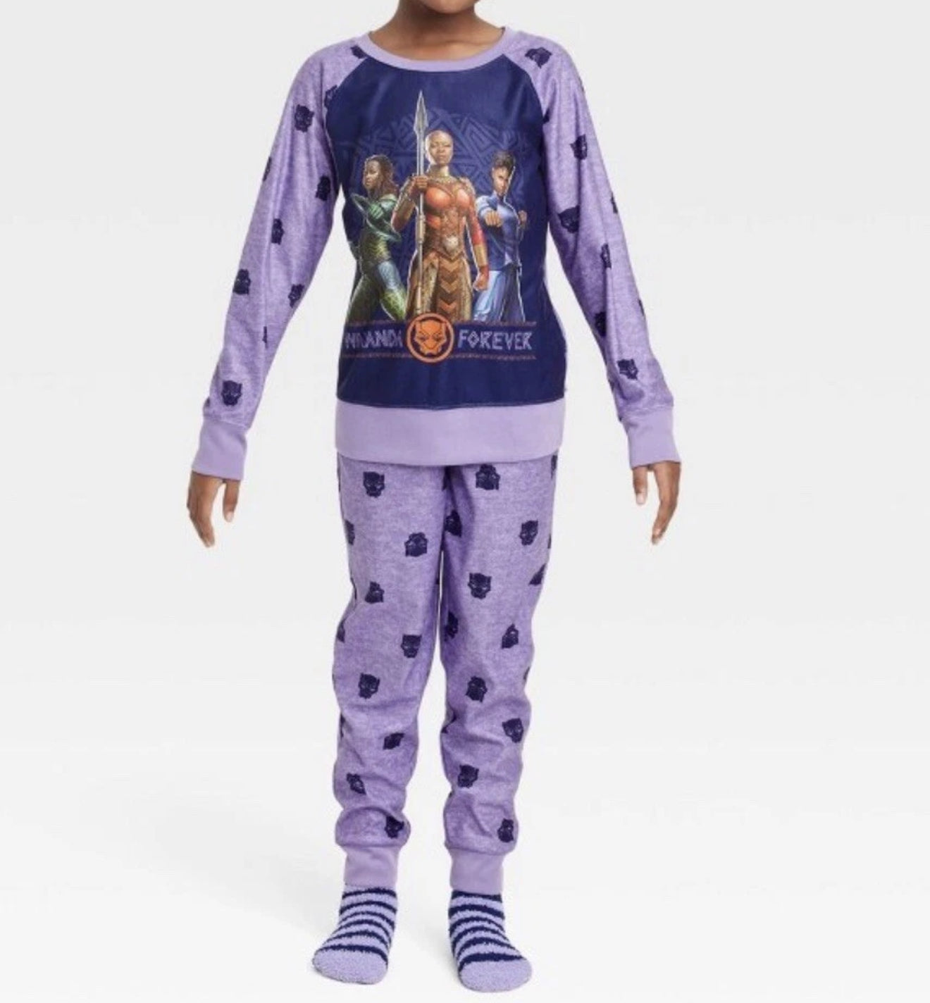 Girls Marvel Black Panther Dora Milaje Pajama Set with Cozy Socks - Purple