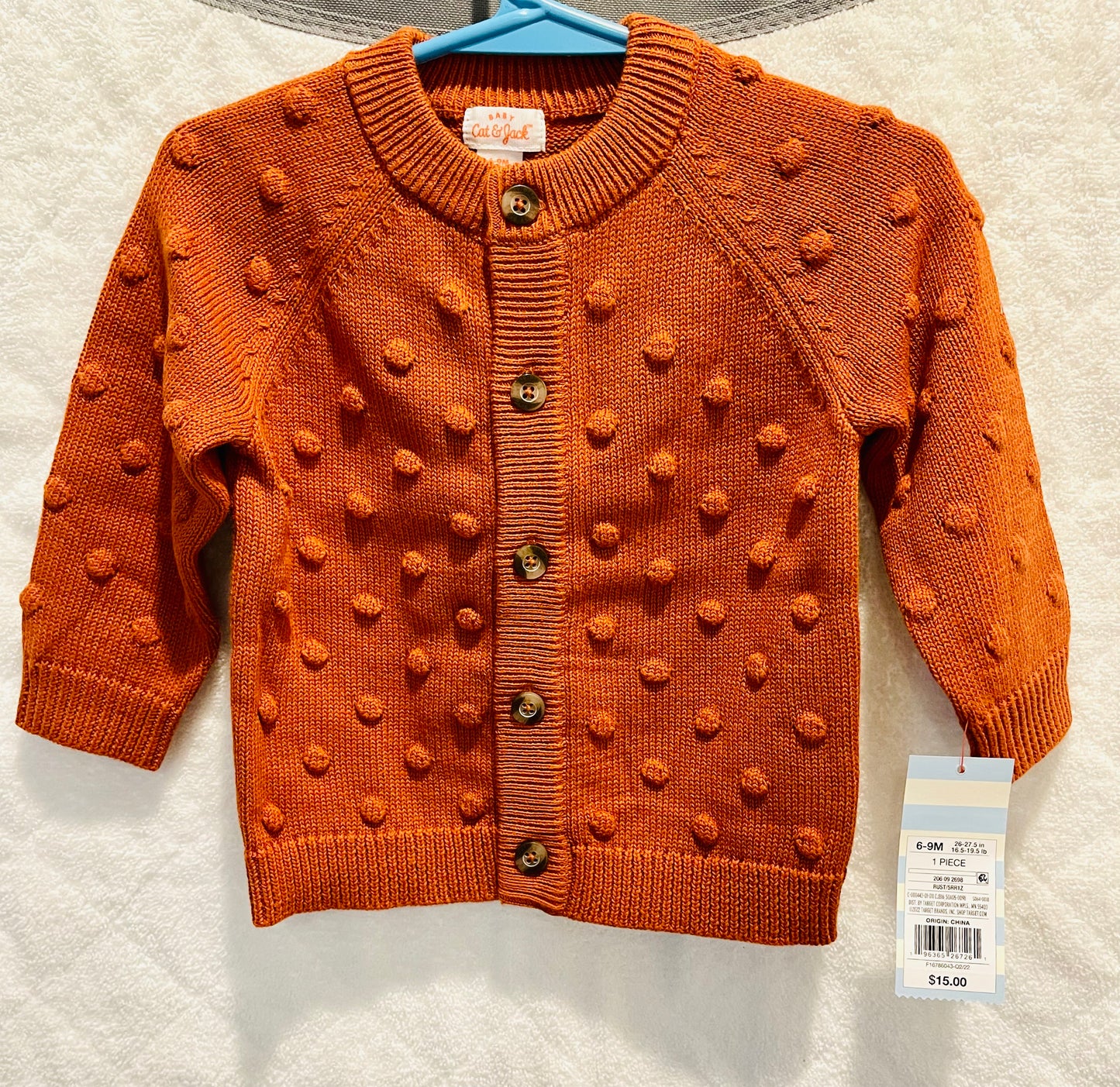 Brand NEW NWT Cat & Jack Bubble Sweater 6-9 month rust Cardigan