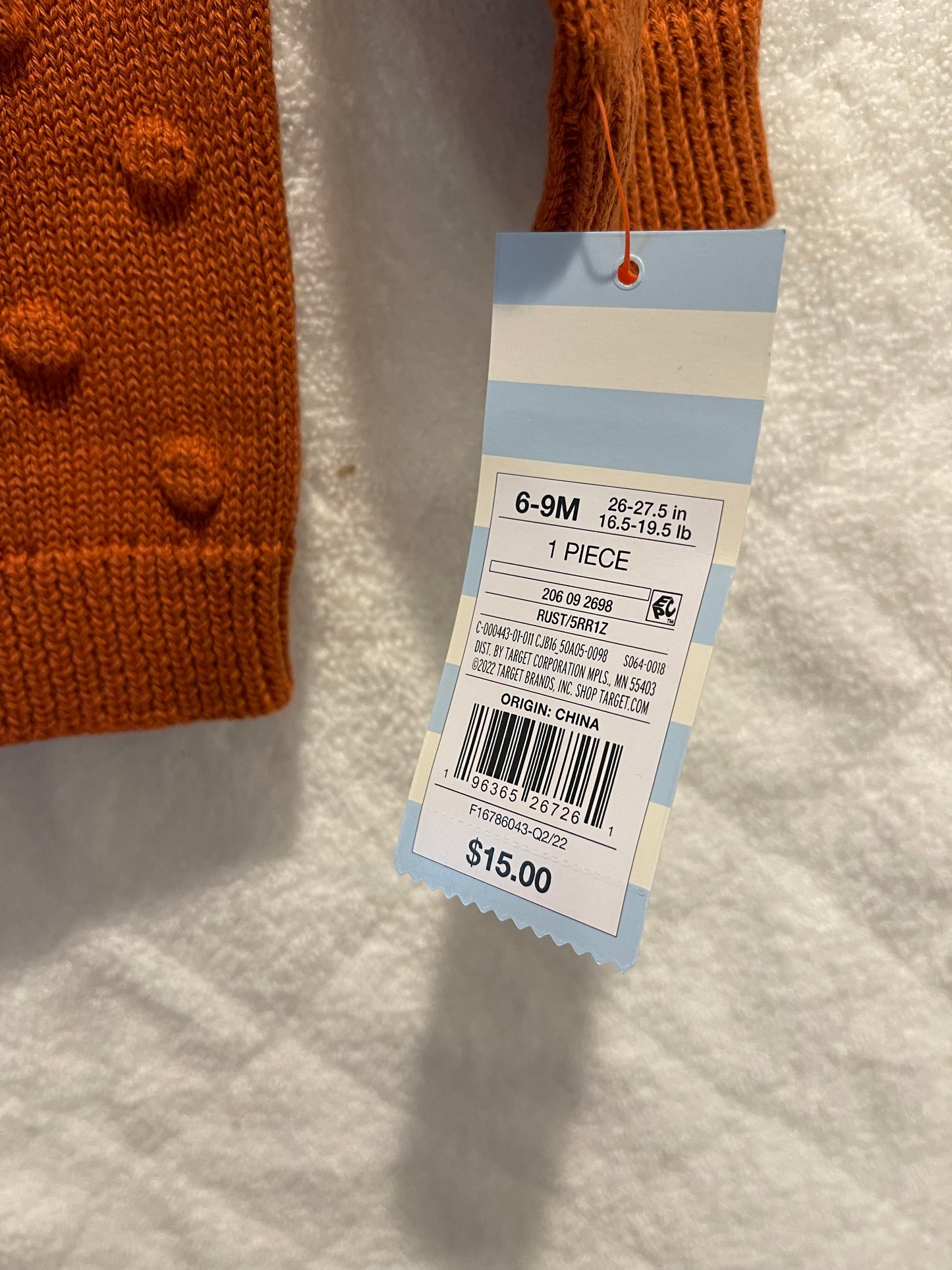 Brand NEW NWT Cat & Jack Bubble Sweater 6-9 month rust Cardigan