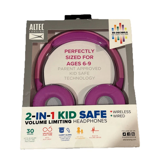 Altec Lansing Kid Safe 2-in-1 Bluetooth Wireless Pink Kid's Headphones
